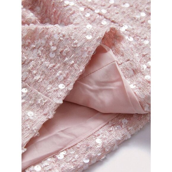 Elegant Sequin tweed Dress & Blazer 2 piece Suit Set pink - Picture 6 of 12